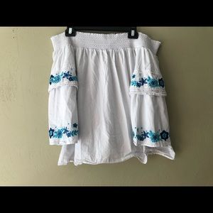 Crown & Ivy off shoulder embroidered blouse